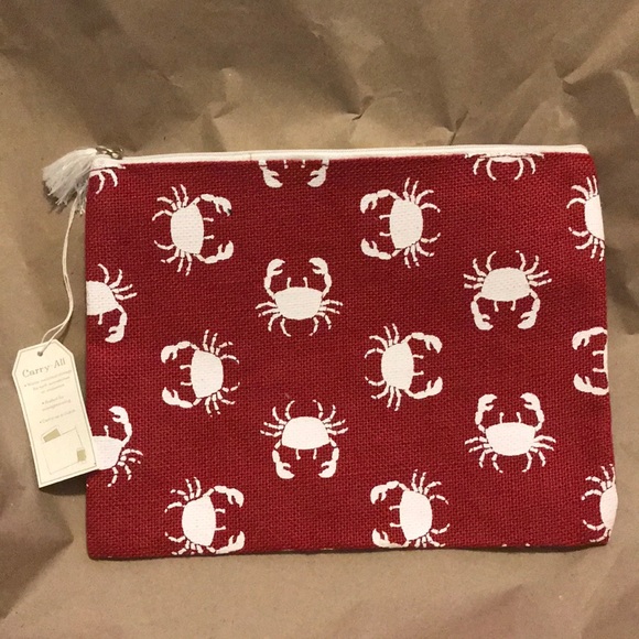 Mud Pie Handbags - NWT Mud Pie Red Jute Crab Zip Pouch